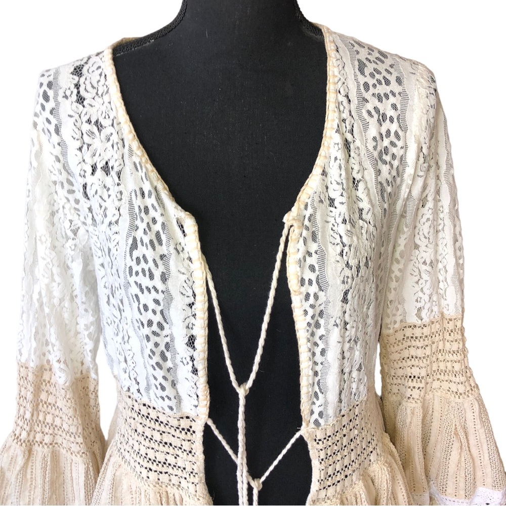 Boho flared multi lace cardigan Bohemian People Chloe Laetitia Paris - Picture 5 of 13